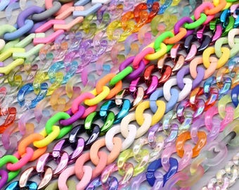 Colorful Acrylic Chain Links, Glossy Oval Plastic Links for Jewelry Making Necklace Bracelet