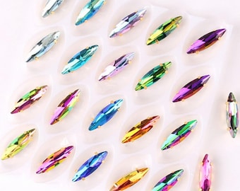 50pcs Navette Shape Glass Crystal Sew-On Rhinestones Gold Claw for DIY Crafts, Clothing Decoration