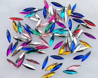 200pcs 4x15mm Acrylic Navette Shape Rhinestones for DIY Crafts, Clothing Decoration