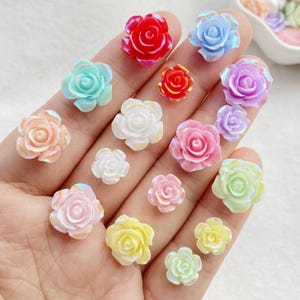 20 sztuk mieszanych kolorów, żywiczne kaboszony z kwiatem róży, płaskie, do majsterkowania, tworzenia biżuterii i dekoracji