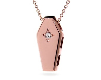 Rose Gold Diamond Coffin Pendant, Mourning necklace