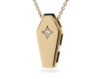 yellow Gold Diamond Coffin Pendant, 9ct yellow gold Mourning necklace