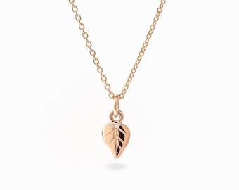 9ct Rose Gold Heart Leaf Pendant Necklace, Handmade Jewelry