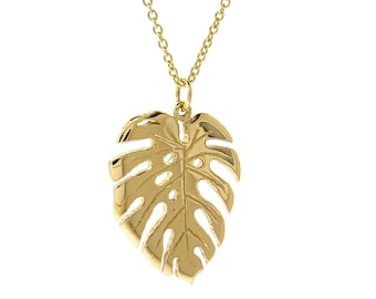 Monstera Leaf Pendant, 9ct solid Yellow gold  with optional 9ct yellow gold cable chain