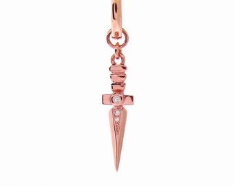 Solid 9ct Rose Gold Diamond Dagger Huggie Charm