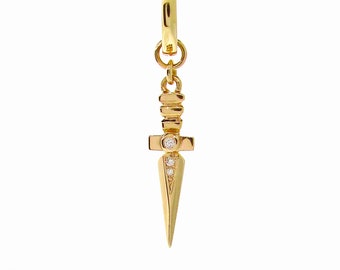 Solid 9ct Yellow  Gold Diamond Dagger Huggie Charm, recycled gold, conflict free