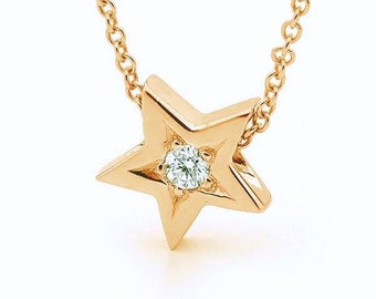 solid 9ct or 14ct Yellow Gold natural Diamond Star Pendant- with or without chain