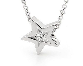 Diamond Star Necklace, Small White Gold natural Diamond Star Pendant on its own's or on a 9ct White Gold cable chain