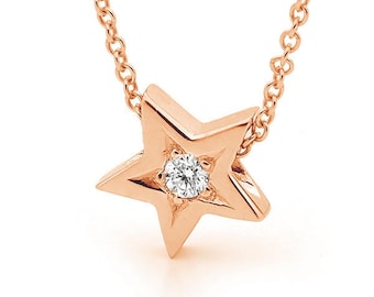 Diamond star pendant in rose gold, 9ct or 14ct Rose Gold natural Diamond Star Pendant- with or without chain