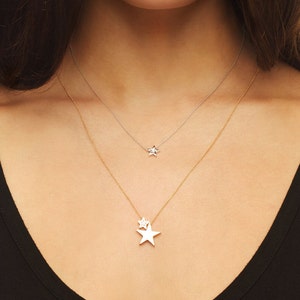 Stars Necklace, 9ct Rose Gold two stars Necklace, 2 stars pendant image 2