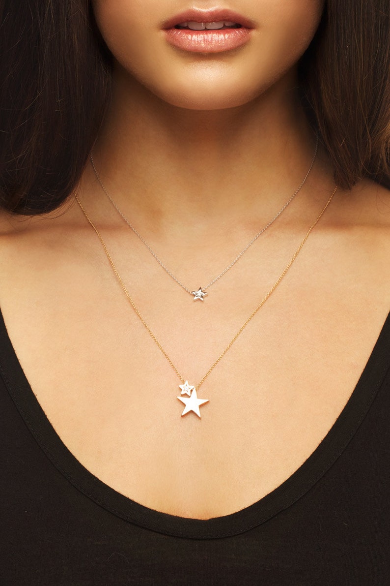 Stars Necklace, 9ct Rose Gold two stars Necklace, 2 stars pendant image 2