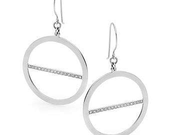9ct White Gold Diamond Hoop Earrings, Lunar Eclipse Design
