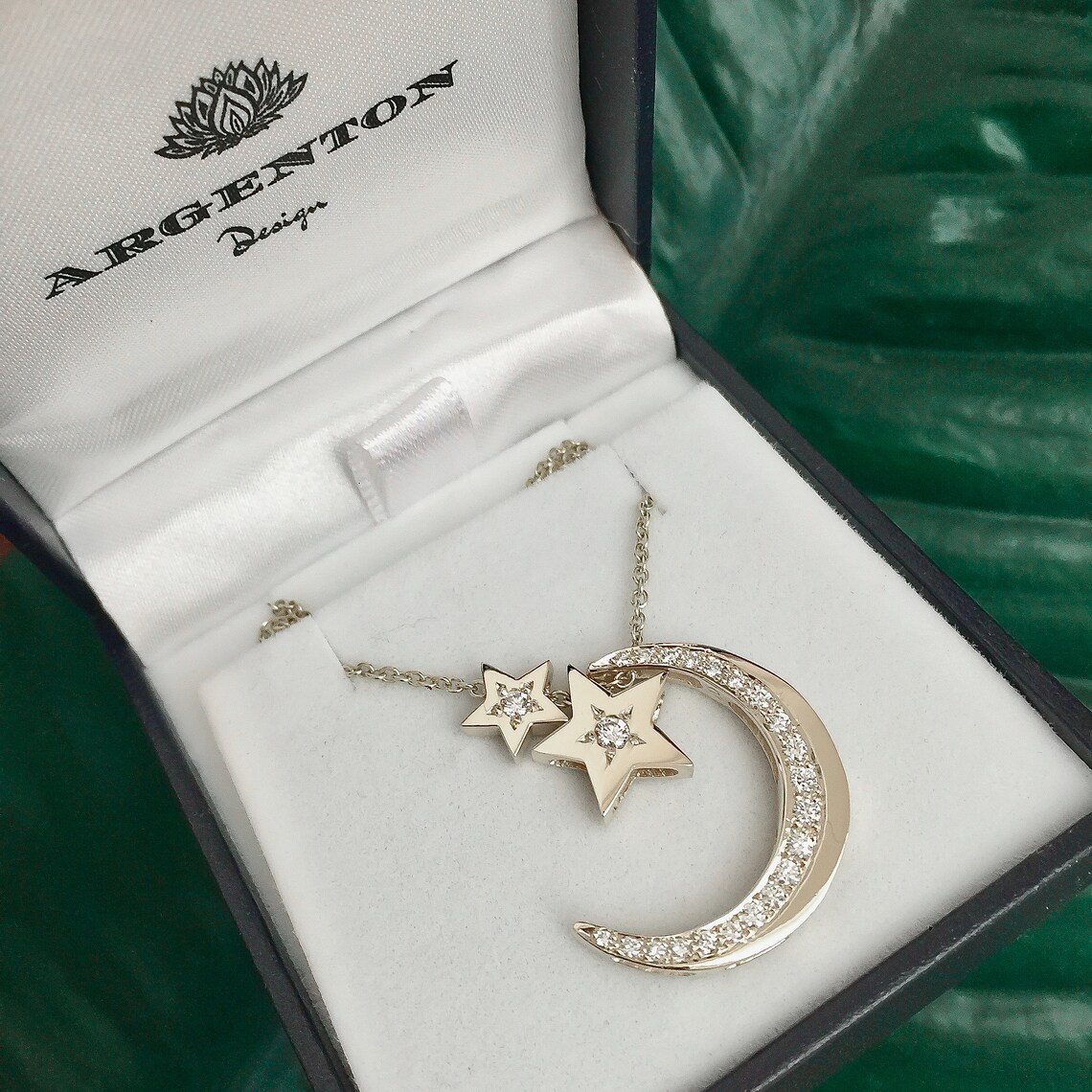 Diamond and White Gold Crescent Moon Necklace With Diamond - Etsy