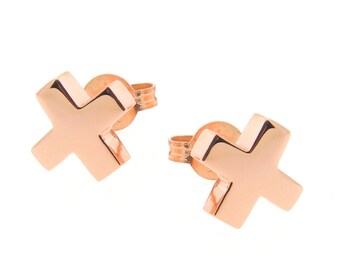 Gold 'Baby Kiss' Stud Earrings, gold X studs