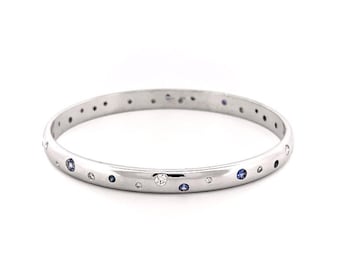 solid 9ct white gold Ceylon sapphire Diamond Oval bangle