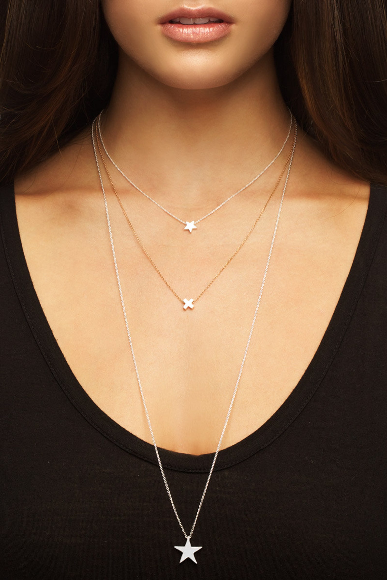 Sterling Silver Double Star Necklace Silver star necklace Etsy