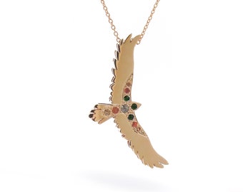 Solid 9ct Yellow Gold Turquoise open winged eagle Necklace