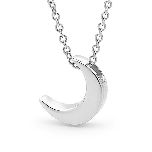 White Gold Crescent Baby Moon Necklace Small 50