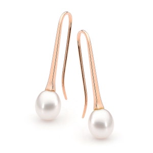 Rose Gold and White Freshwater Pearl Medium Drop Earrings image 1