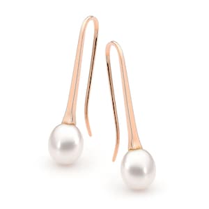Gold White Freshwater Pearl Medium Drop Earrings