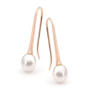 Rose Gold and White Freshwater Pearl Medium Drop Earrings image 1