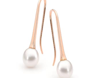 Rose Gold and White Freshwater Pearl Medium Drop Earrings