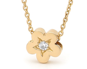 Diamond Blossom 9ct Yellow Gold Pendant Necklace, 42cm Chain