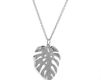 Monstera Leaf Pendant, solid Sterling Silver with optional sterling silver cable chain