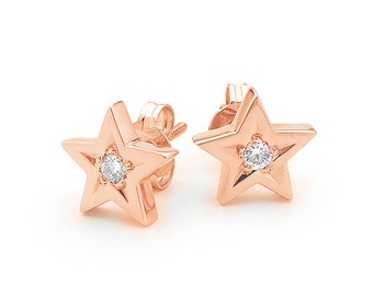 Diamond Star studs, Small Rose Gold Diamond Star stud earrings,