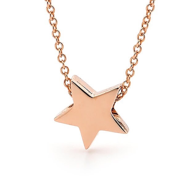 9k Solid Rose Gold Star Pendant Necklace, Dainty Cable Chain