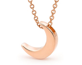 9k Rose Gold Crescent Moon Necklace, Delicate Cable Chain
