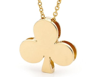 solid 9ct yellow gold Queen of Clubs charm necklace