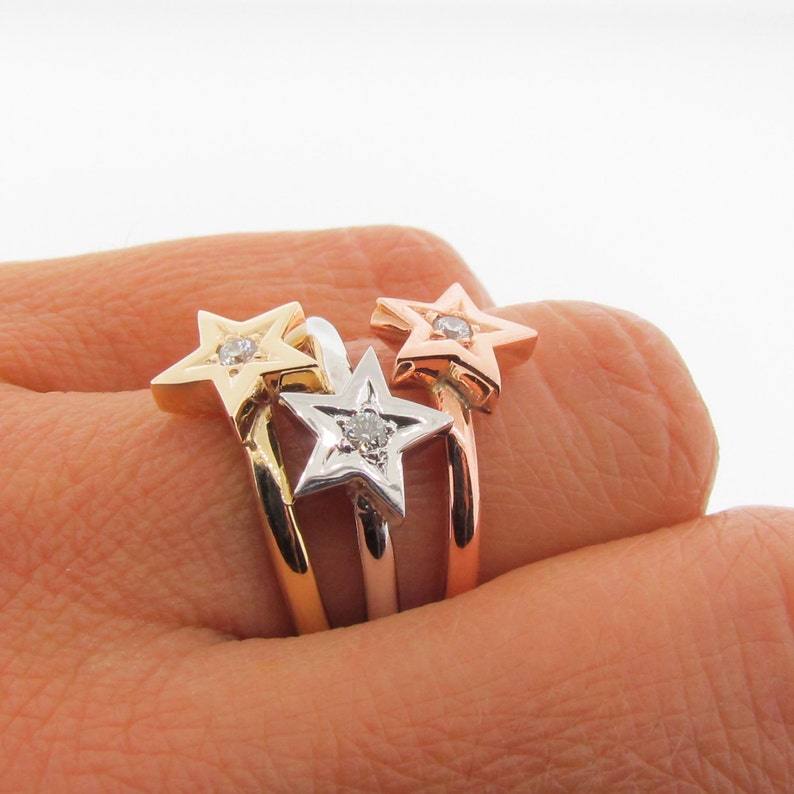 Diamond Star Ring, Rose Gold Baby Star diamond Ring image 3