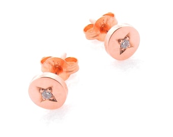 Rose Gold Diamond Star Stud Earrings, 9ct Gold, Handmade