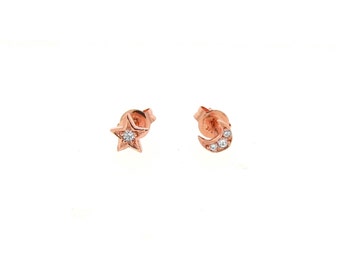 Diamond Star studs, Small Rose Gold Diamond Star stud earrings,