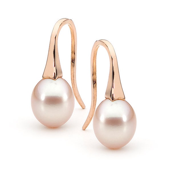 solid 9ct Gold small Pink Pearl Drop Earrings available in Rose, Yellow or White Gold