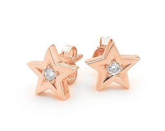 Solid Gold Diamond Star Studs, Handmade in Australia