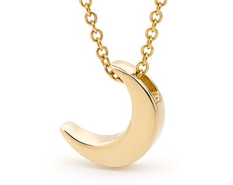 9k Yellow Gold Crescent Moon Necklace, Handmade Charm Pendant