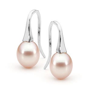 Sterling Silver Pink Freshwater Pearl Earrings, pink drop pearl earrings,  French hook drop earrings