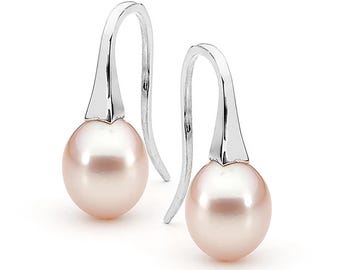 Sterling Silver Pink Freshwater Pearl Drop Earrings, Handmade