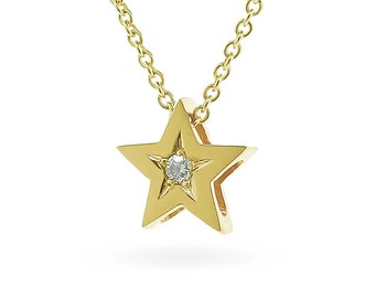 solid 9ct or 14ct Yellow Gold natural Diamond Medium Star Pendant - with or without chain