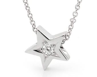 Diamond Star Pendant Necklace, 9ct White Gold Cable Chain