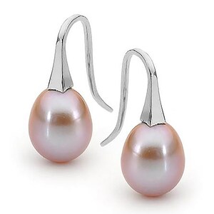 Pink pearl earrings, Sterling Silver Medium Pink Pearl Short drop Earrings