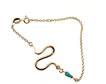 Yellow Gold Turquoise Snake Bracelet