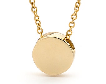 Disc Necklace, Small solid 9k Baby Yellow Gold Disc Pendant on Yellow Gold cable chain