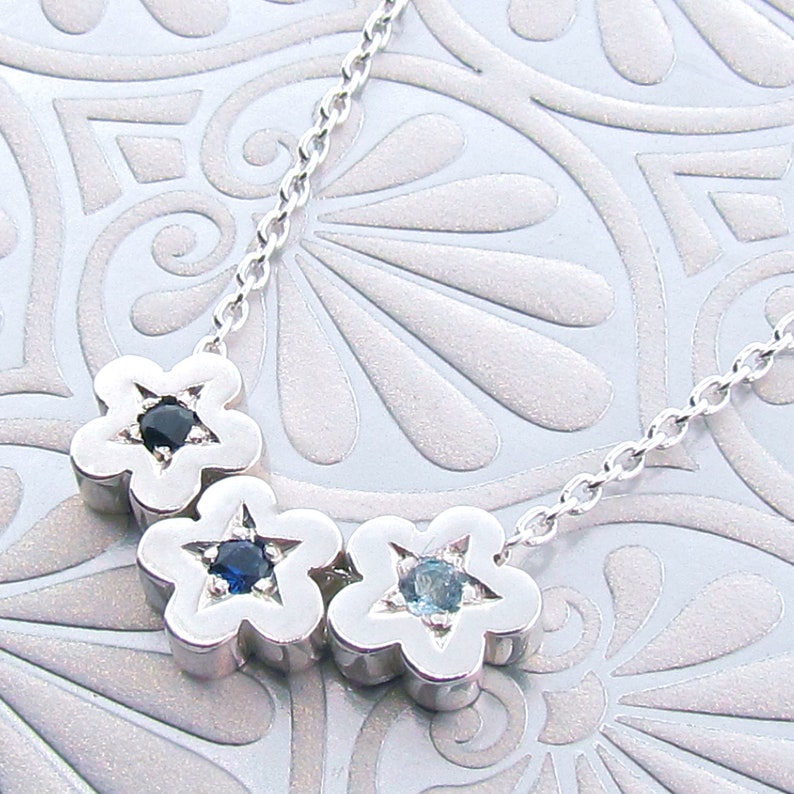 small silver flower pendant Sterling Silver and Black Sapphire small BLOSSOM Necklace small daisy pendant