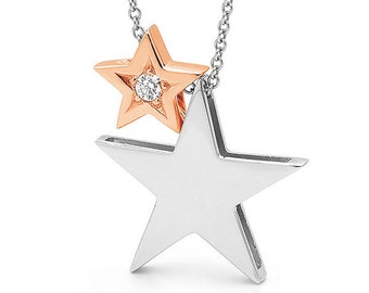 Two-Tone 9ct Gold Star Necklace, Diamond Accent