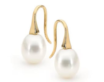 Yellow Gold Freshwater Pearl Drop Earrings, 9ct Gold