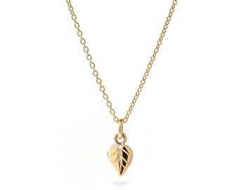 9ct Yellow Gold Heart Leaf Pendant, Dainty Cable Chain Option