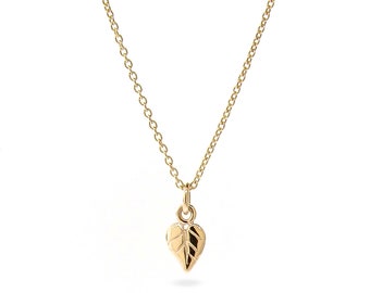 Yellow Gold Small Heart Leaf Pendant, 9ct solid Yellow gold  with optional 9ct yellow gold cable chain